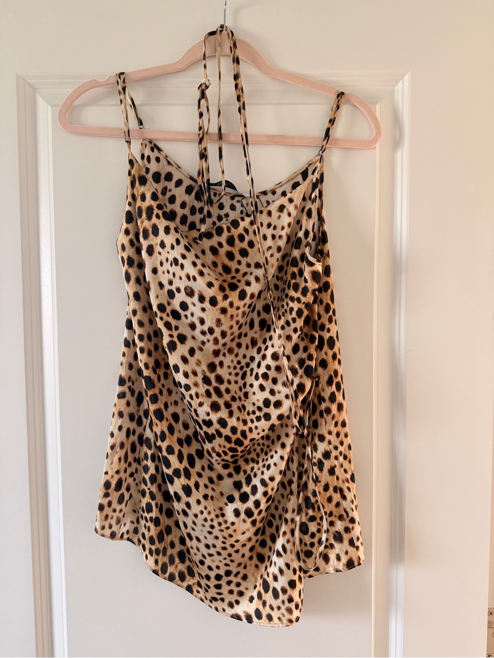 Zara Leopard Print Satin Top With A Tie Detail